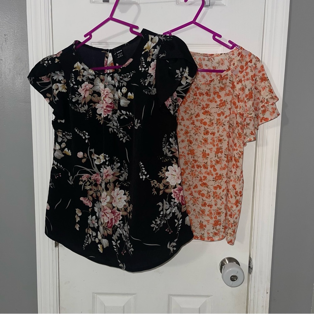 Floral Women's Tops Set - Black and Orange